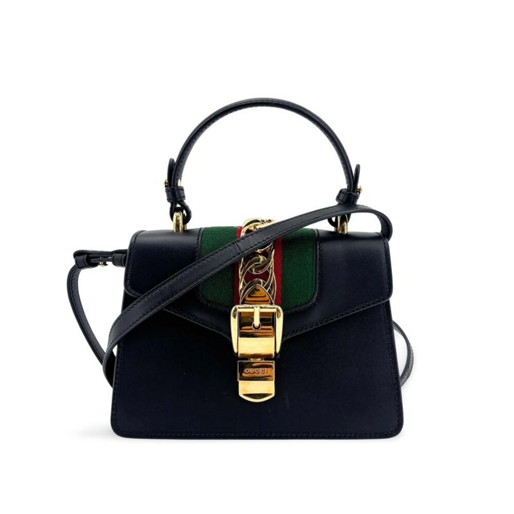 Gucci Sylvie Top Handle Bag Leather Black Leather Handbag
